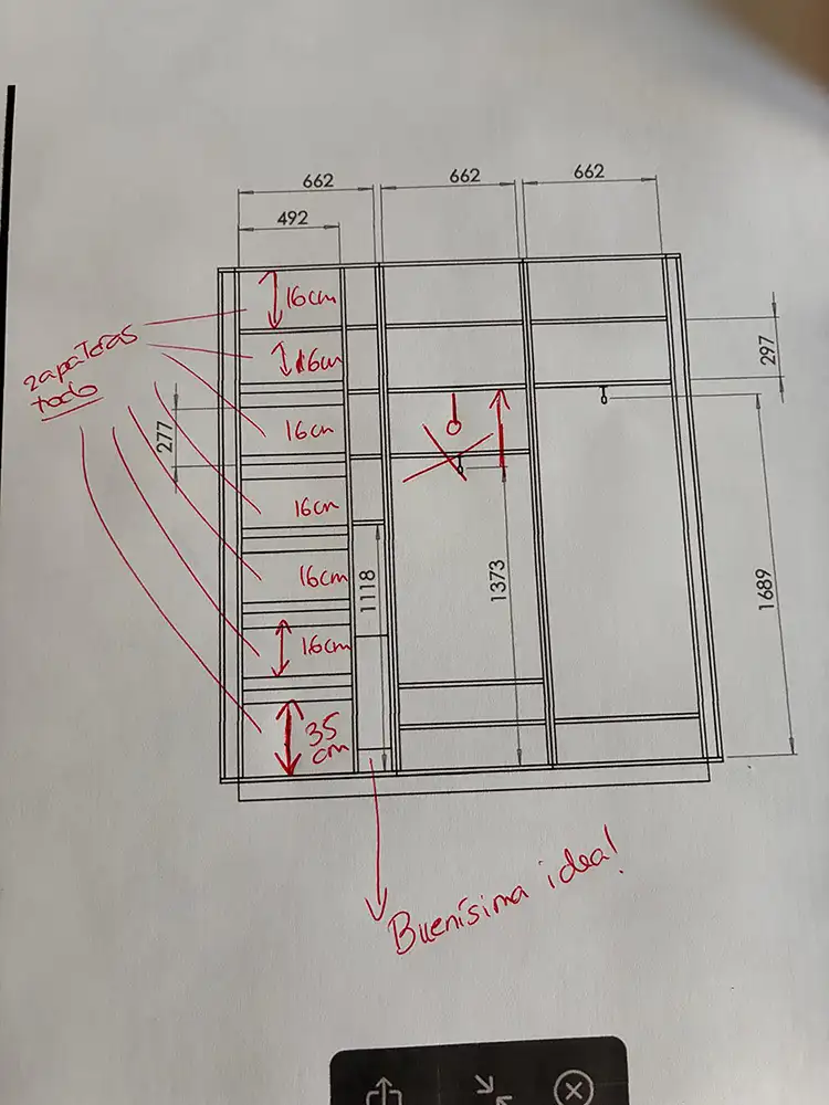 Corrección por Parte de la Clienta del plano del armario empotrado